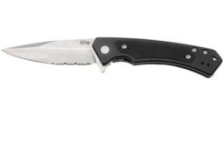 Case Marilla Black Anodized Aluminum, Black G10 Inlay, 25878, S35VN, Navaja Parcialmente Dentada
